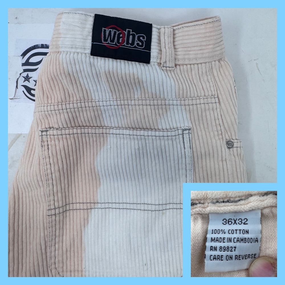 WEBS Mens Corduroy Pants Beige Bleached Wash Relaxed‎ Fit 36x32